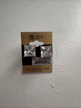 Square Clear Crystal Stud Earrings in Gold